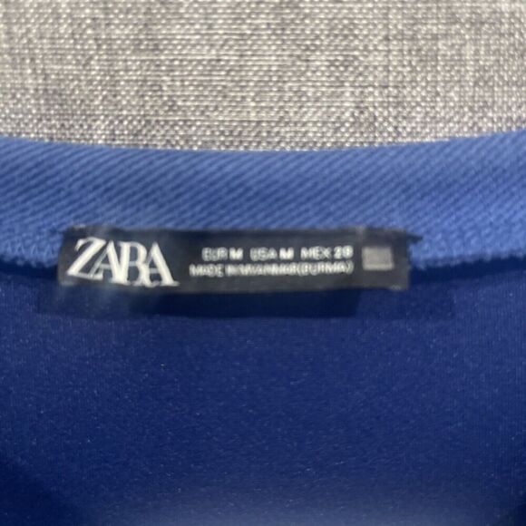 ZARA FAUX SUEDE Shift Dress Sz M Retro Modern Blue Comfort Crew Short Sleeve - Picture 4 of 10